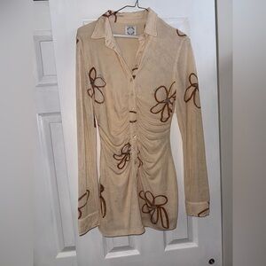 With Jean Beige Floral Long Sleeve mini Dress